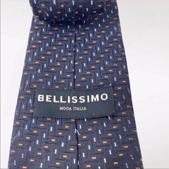 BELLISSIMO | Midnight Blue Patterned 100% Silk Tie - Picture 2 of 7